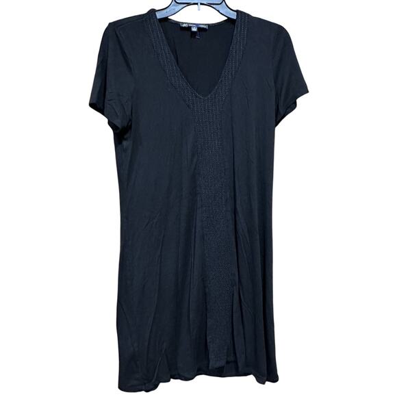 Adrianna Papell Dress Women Medium Black V Neck Short Sleeve Textured Trim Boho - Picture 2 of 9